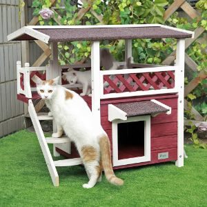 Petsfit Outdoor Cat House with Escape Door and Stairs