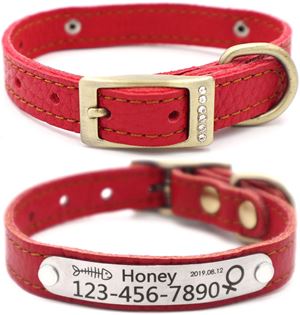 YOUYIXUN Genuine Leather Personalized Cat Collar